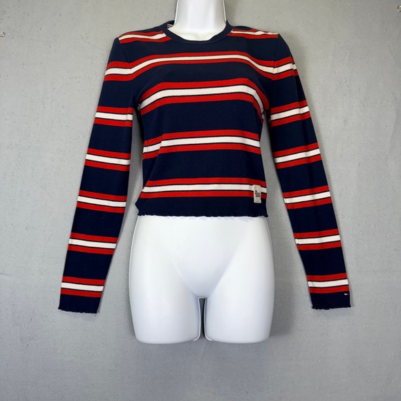 Tommy Hilfiger Denim Tops - Americana red white blue Ribbed Long Sleeve Top S Y2K‎ Indie Sleaze BabyTee